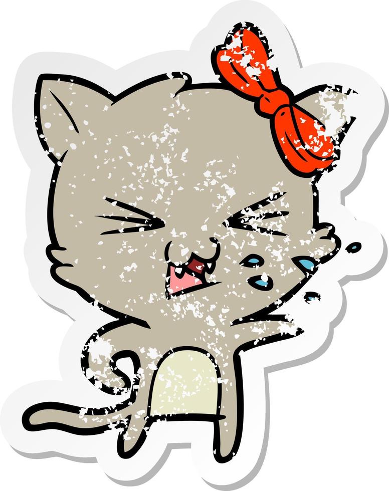 distressed sticker of a cartoon cat vector