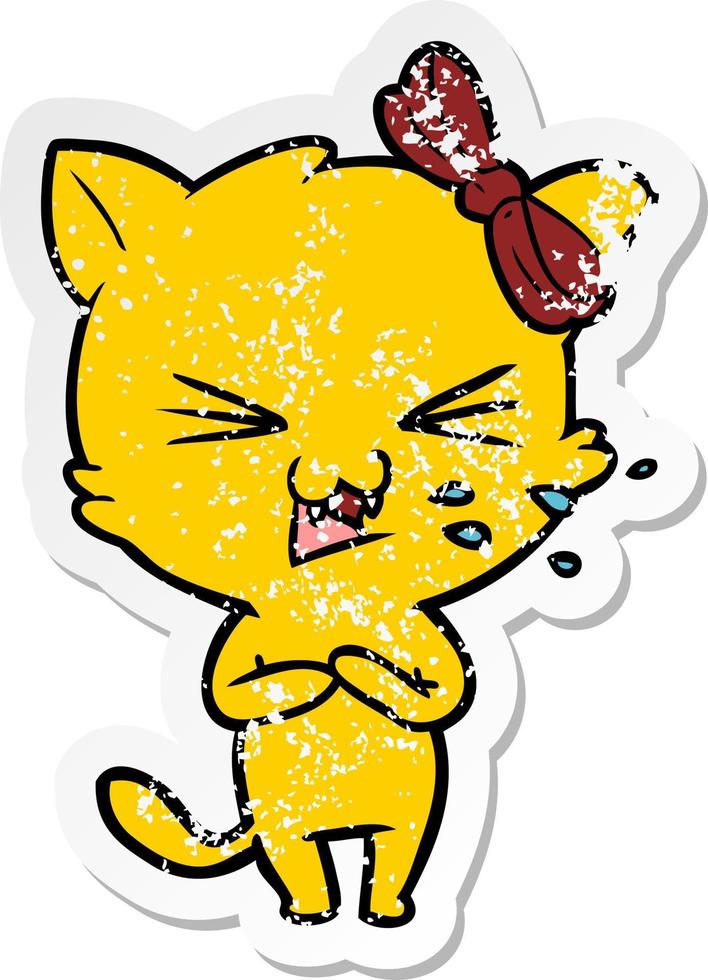 distressed sticker of a cartoon cat vector