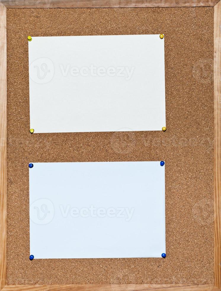 two sheets of paper on cork board photo