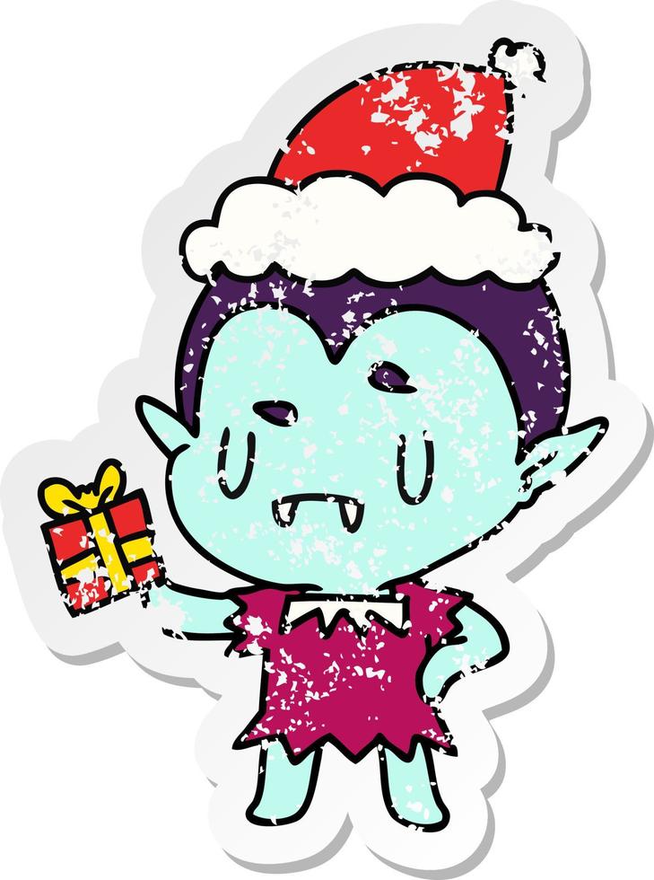 christmas distressed sticker cartoon of kawaii vampire vector