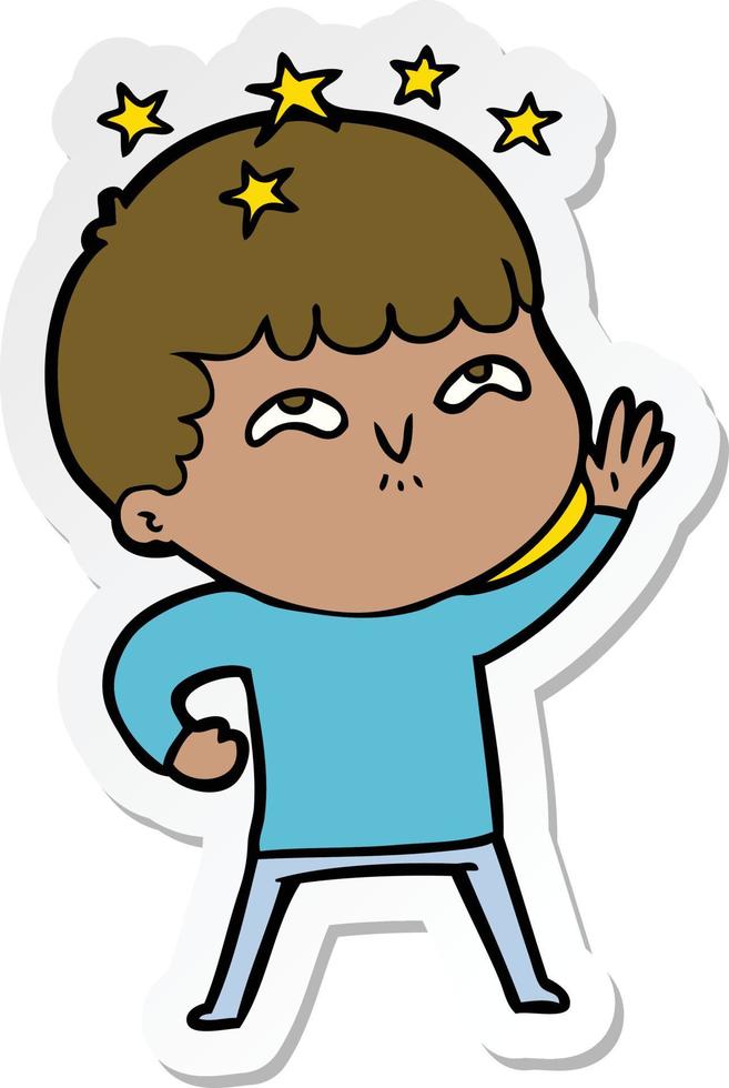 sticker of a cartoon amazed boy vector