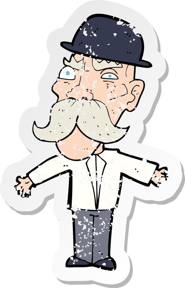 retro distressed sticker of a cartoon angry old man vector