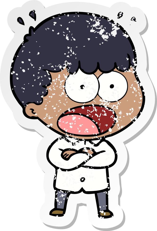 distressed sticker of a cartoon shocked man vector