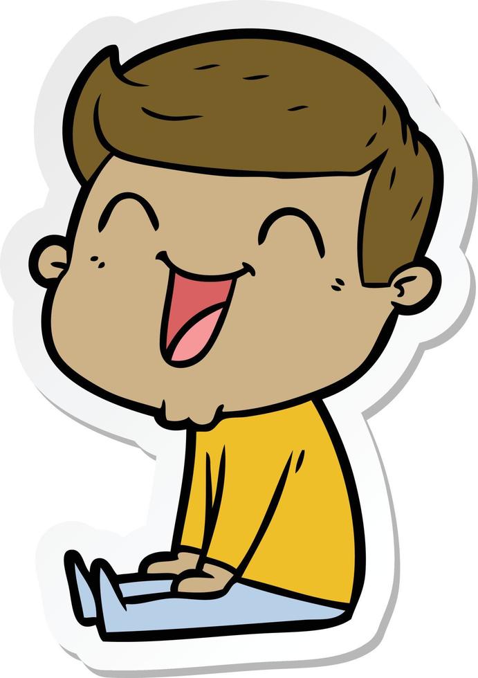 sticker of a cartoon man laughing vector