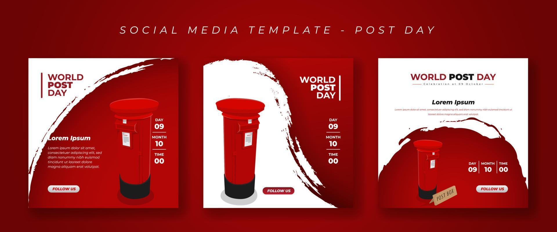 diseño de concepto grunge de plantilla de publicación en redes sociales en fondo rojo y blanco vector