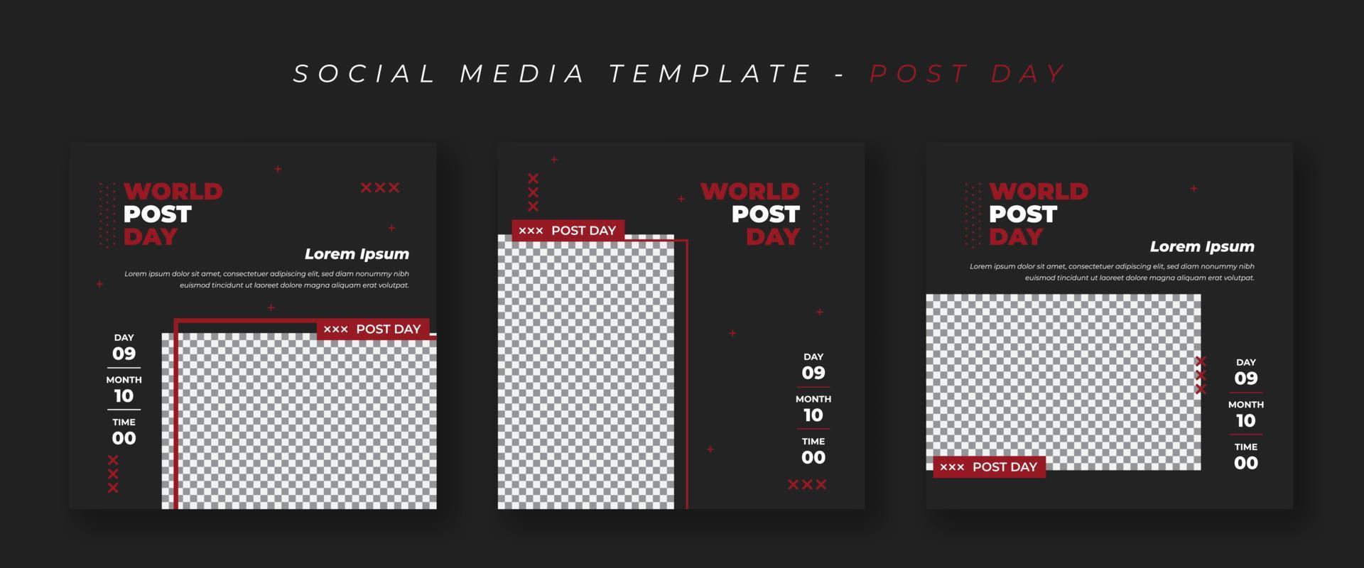 Set of social media post template for world post day campaign in black background design vector