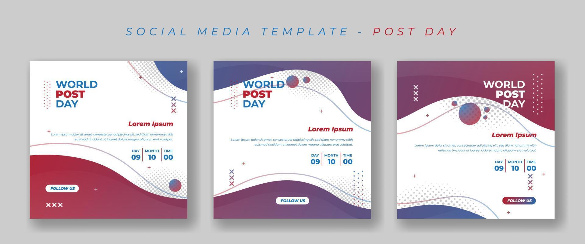 Set of social media post template for world post day campaign design vector