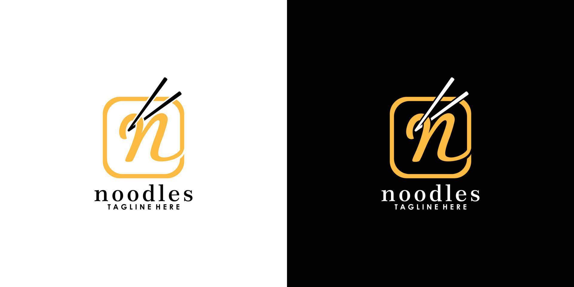 noodles logo design vector ilustration with icon letter n