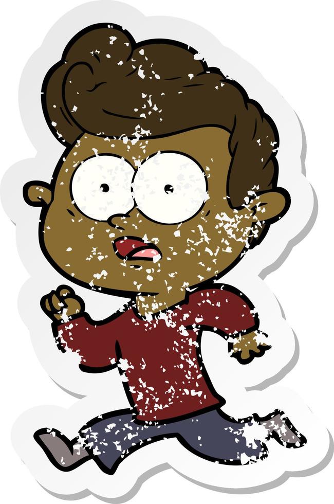 distressed sticker of a shocked cartoon man vector