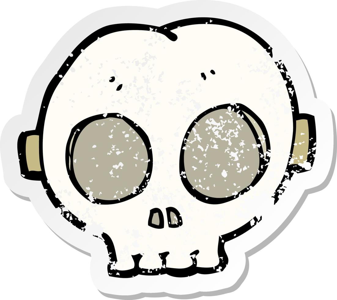 retro distressed sticker of a cartoon halloween skull mask vector