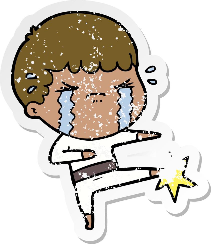 distressed sticker of a cartoon man crying vector