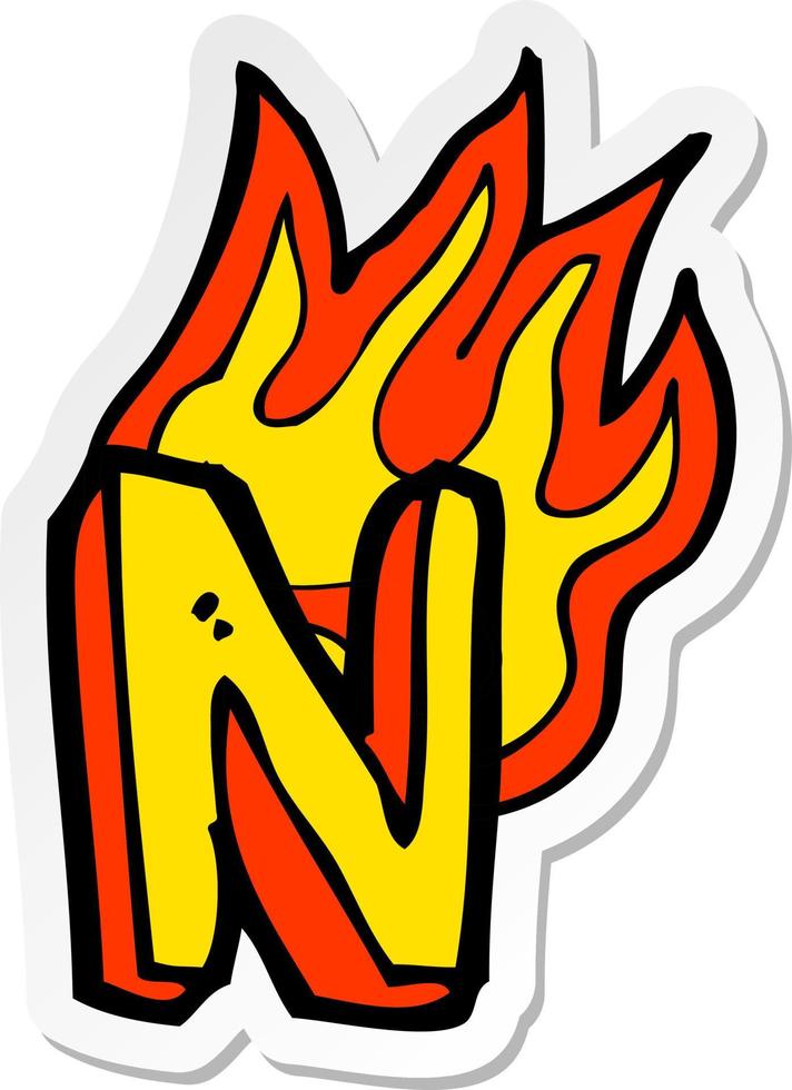 sticker of a cartoon flaming letter vector