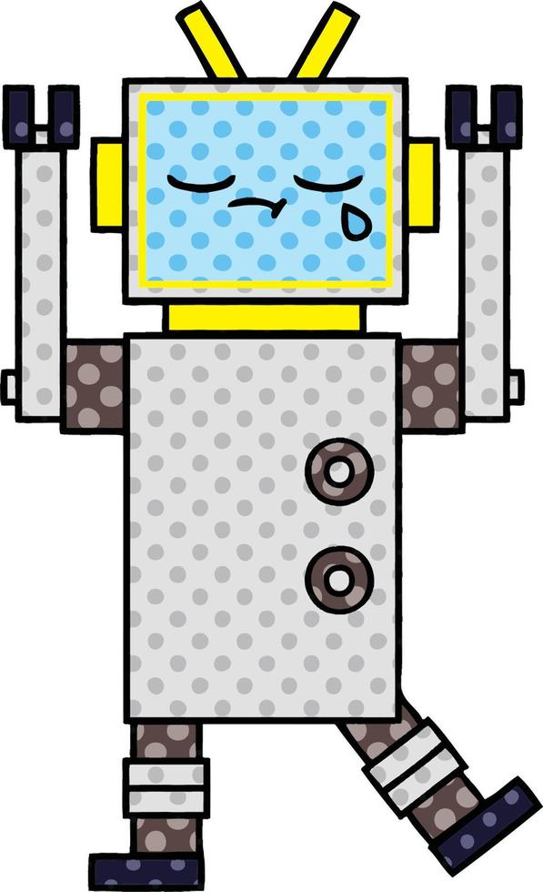 comic book style cartoon crying robot vector