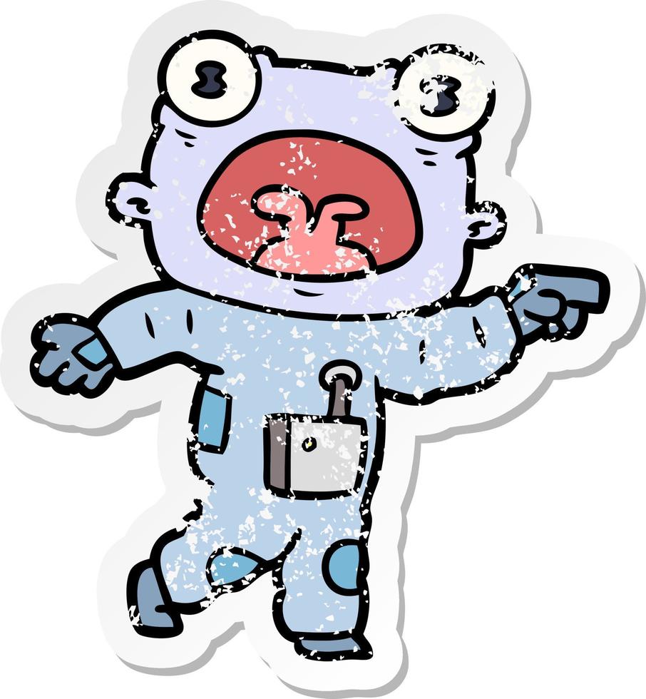 distressed sticker of a cartoon weird alien communicating vector