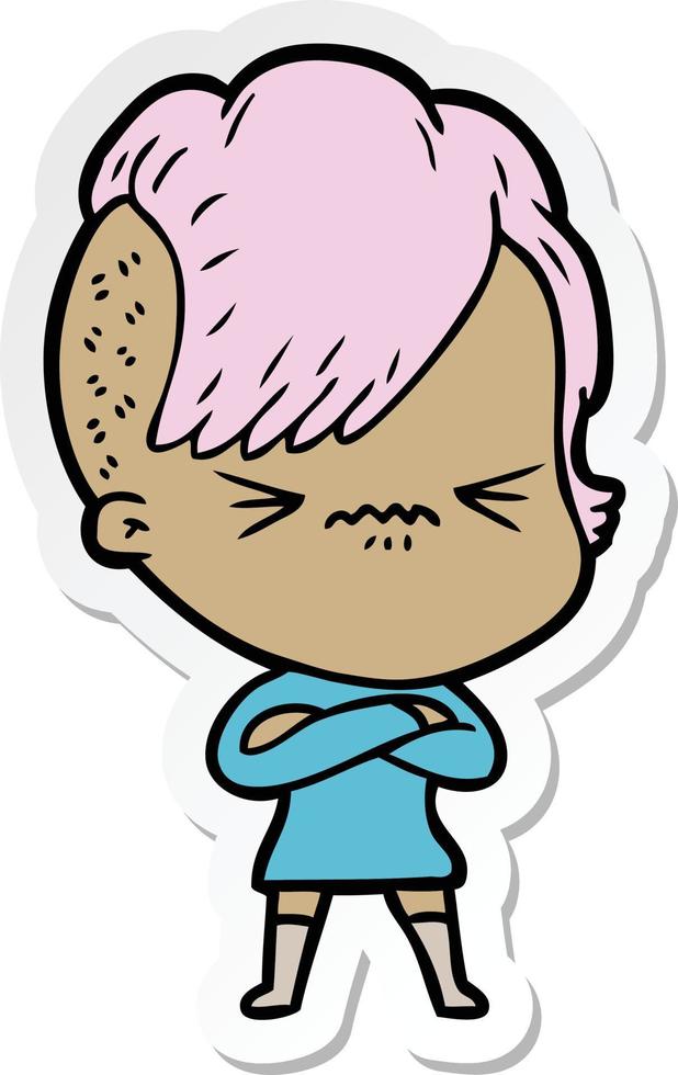 sticker of a cartoon annoyed hipster girl vector