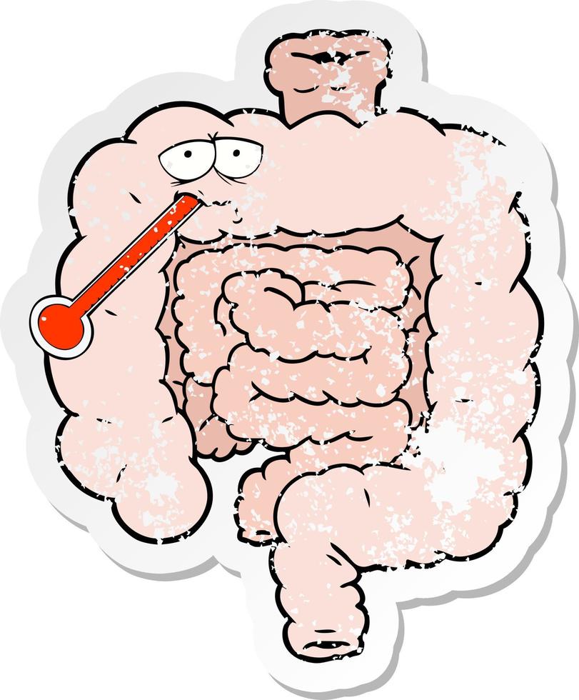 distressed sticker of a cartoon unhealthy intestines vector
