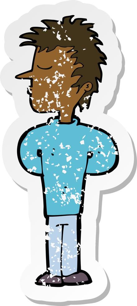 retro distressed sticker of a cartoon man ignoring vector