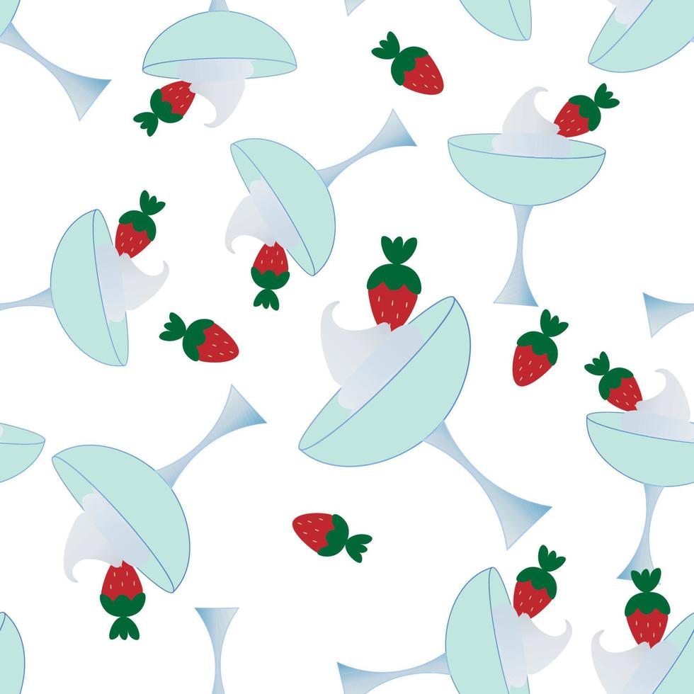 Strawberries with whipped cream. Dessert. Vector. Seamless background. vector