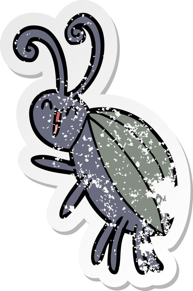 distressed sticker of a cartoon happy beetle vector