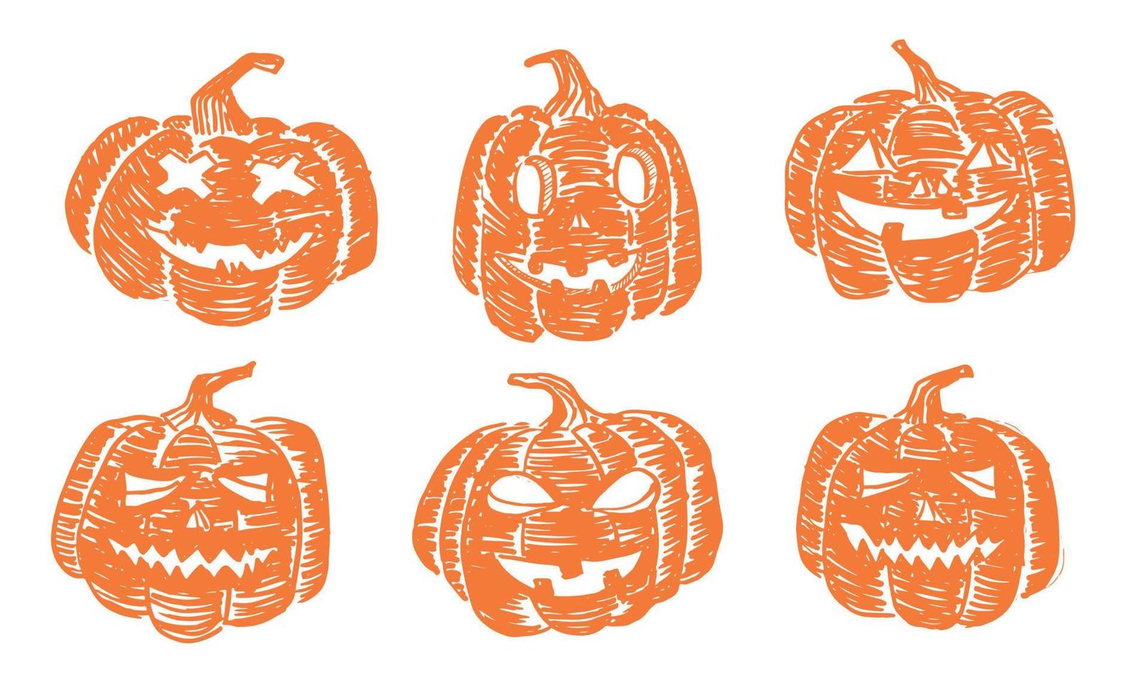 Halloween pumpkins set. Hand drawn illustration. vector