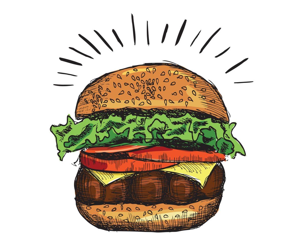 hamburguesa dibujada a mano vectorial sobre fondo blanco vector