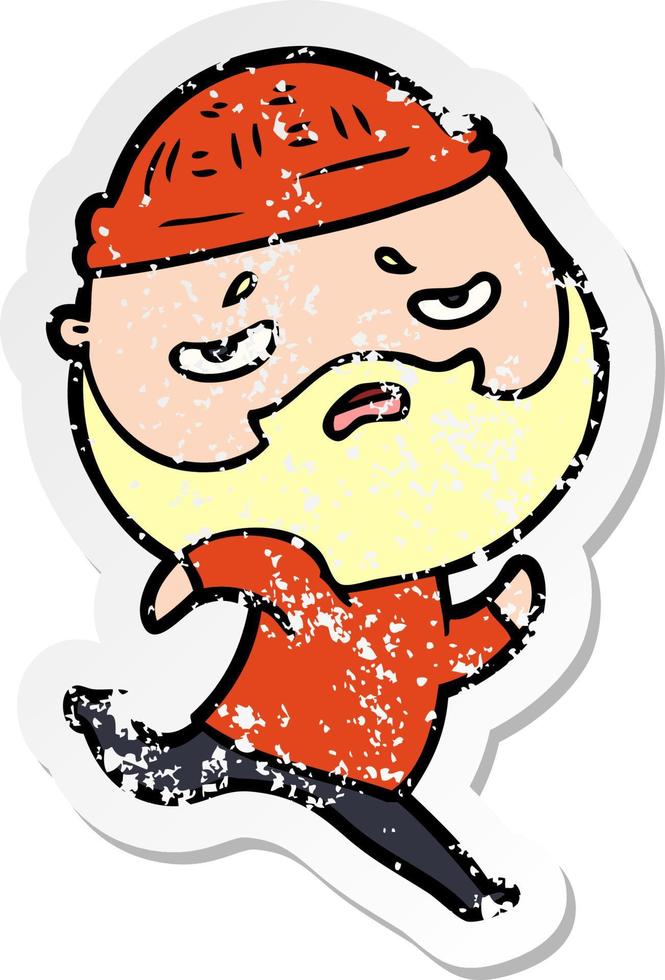 distressed sticker of a cartoon worried man with beard vector