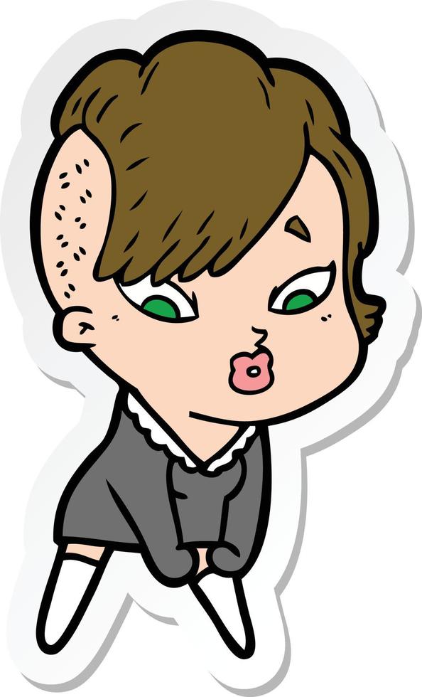 sticker of a cartoon surprised girl vector