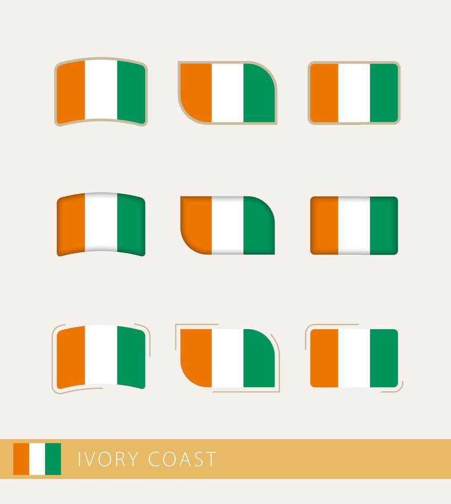 Vector flags of Ivory Coast, collection of Ivory Coast flags.