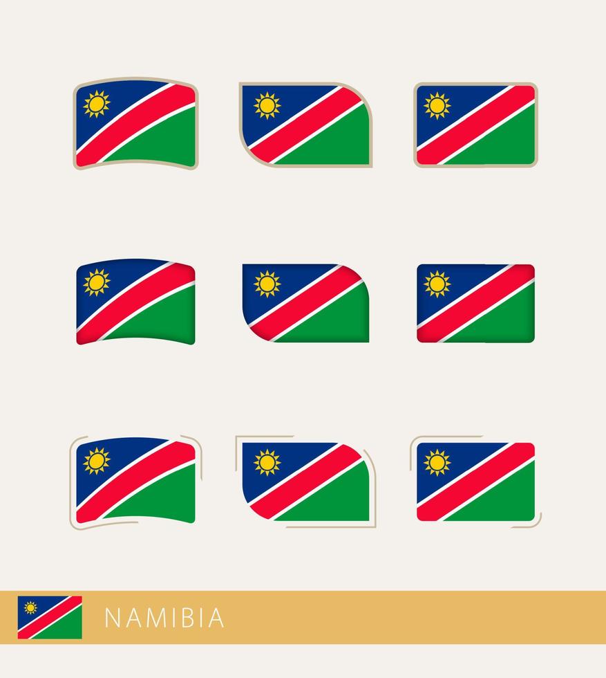 banderas vectoriales de namibia, colección de banderas de namibia. vector