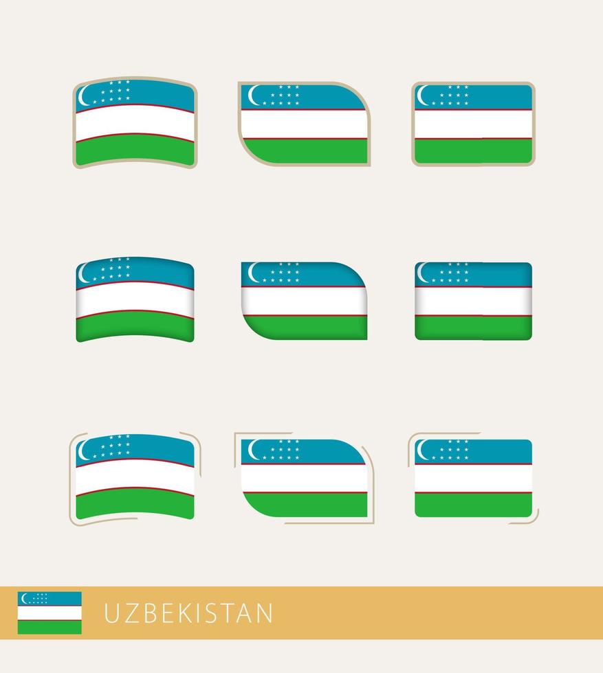 banderas vectoriales de uzbekistán, colección de banderas de uzbekistán. vector