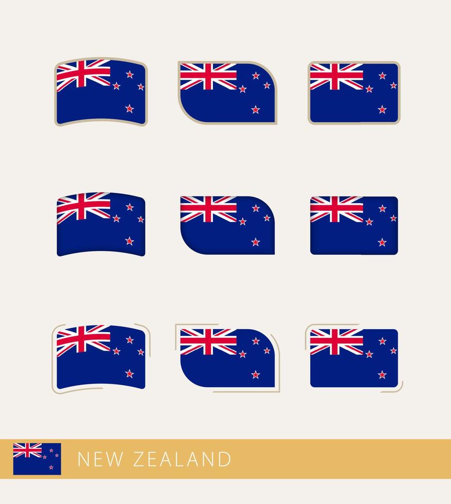 Vector flags of New Zealand, collection of New Zealand flags.