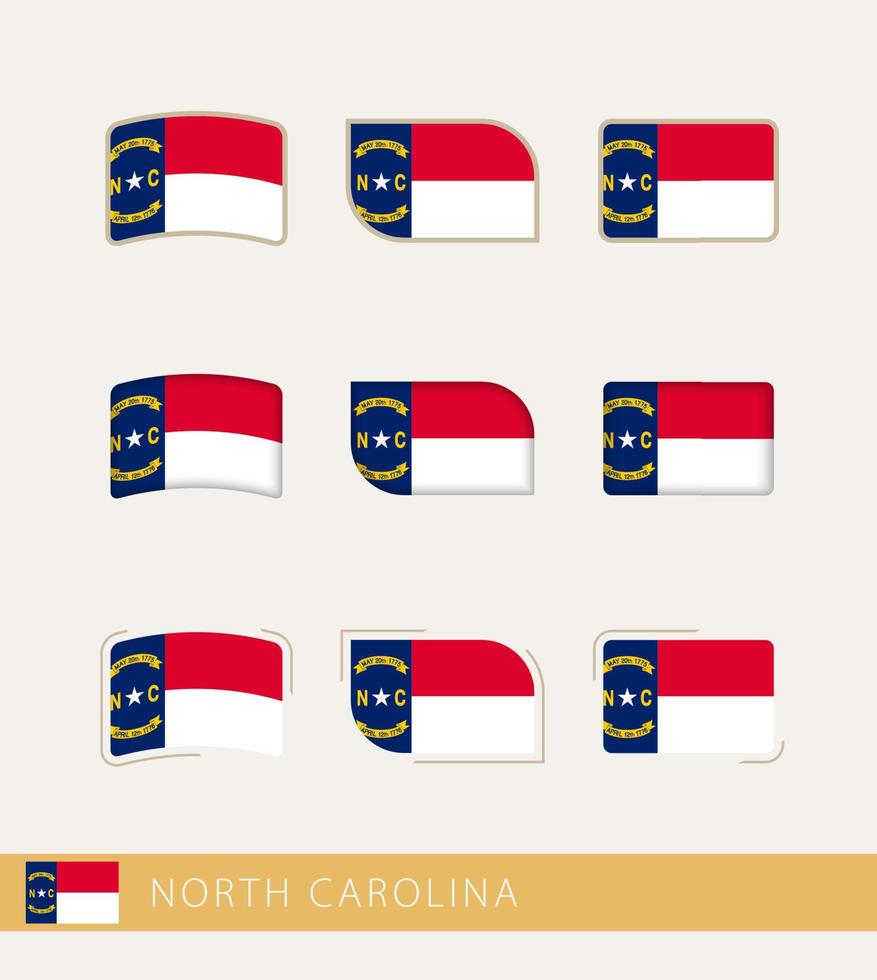Vector flags of North Carolina, collection of North Carolina flags.