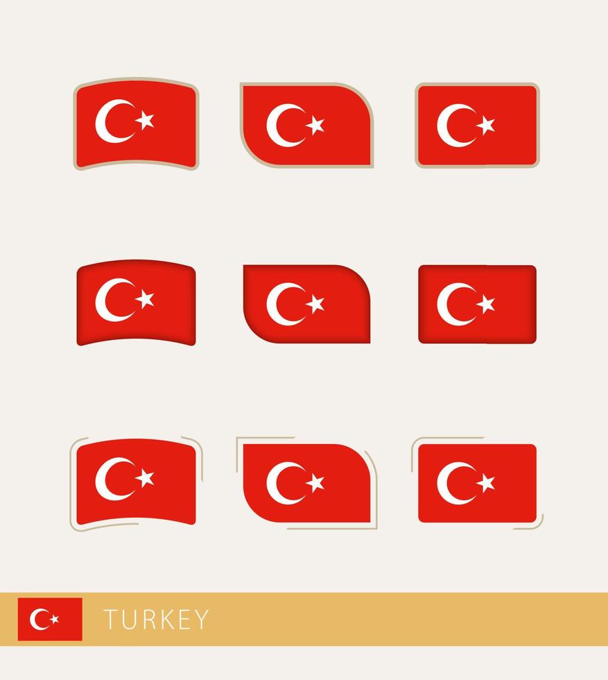 Vector flags of Turkey, collection of Turkey flags.