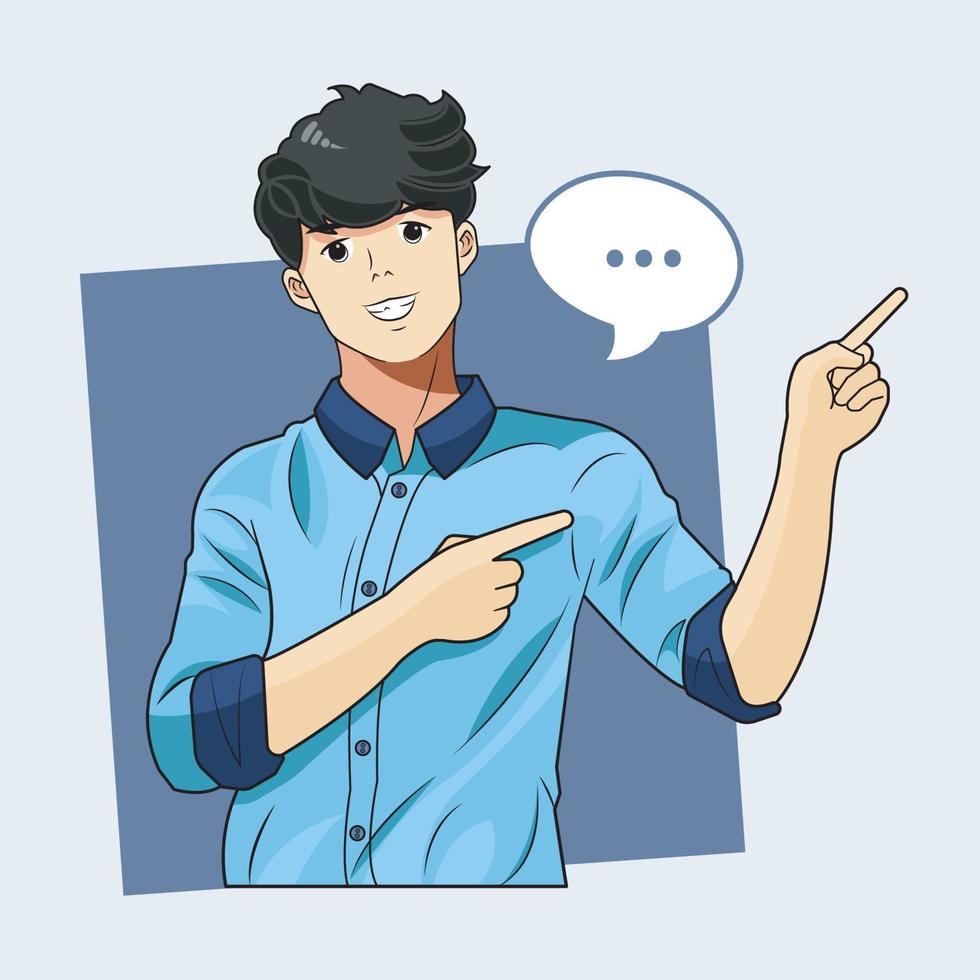 Young business man pointing upper right vector illustration pro download