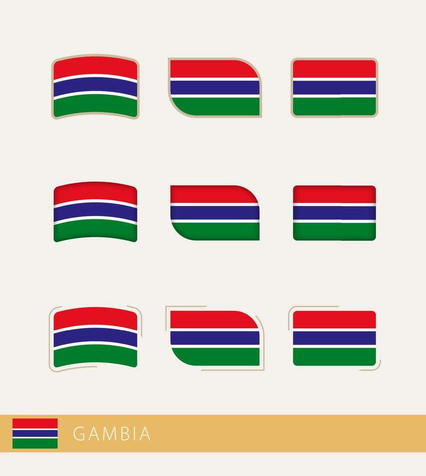 Vector flags of Gambia, collection of Gambia flags.