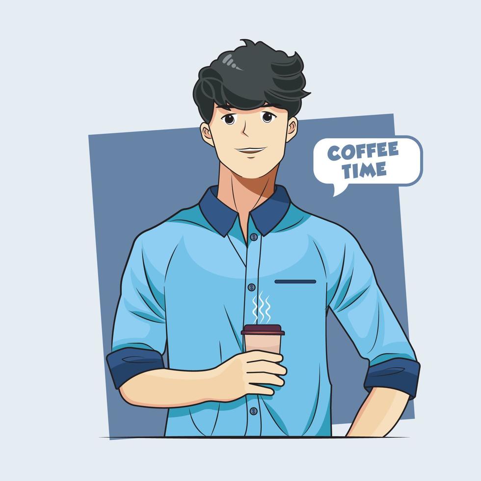 Young business man having coffee break vector illustration free download