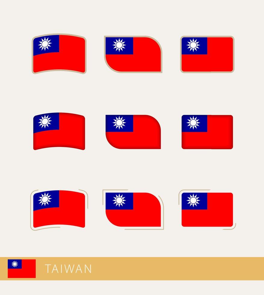 banderas vectoriales de taiwán, colección de banderas de taiwán. vector