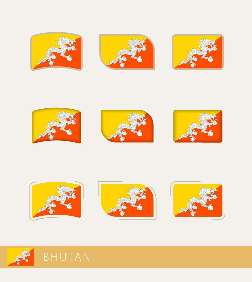 Vector flags of Bhutan, collection of Bhutan flags.