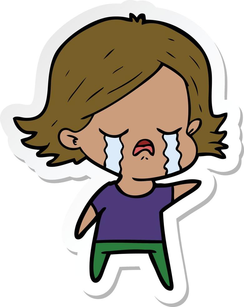 sticker of a cartoon girl crying vector