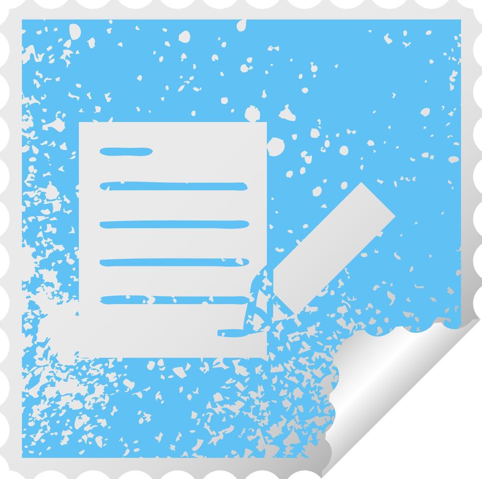 distressed square peeling sticker symbol of writing a document vector