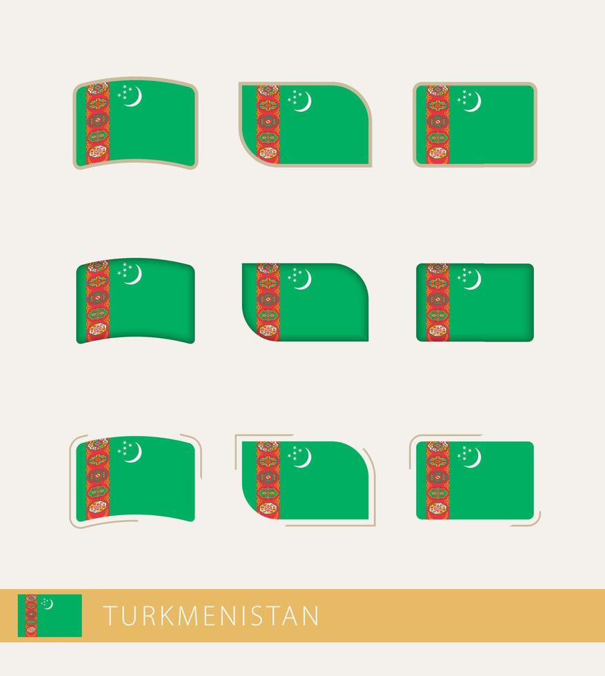 banderas vectoriales de turkmenistán, colección de banderas de turkmenistán. vector