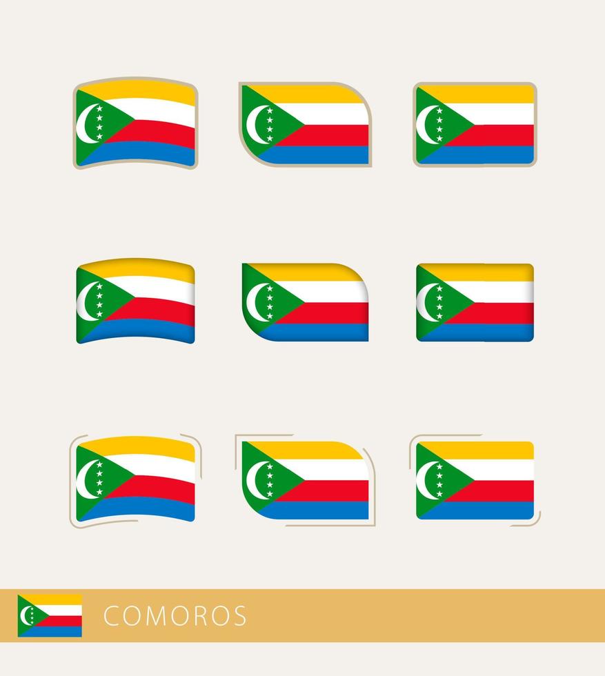 banderas vectoriales de comoras, colección de banderas de comoras. vector