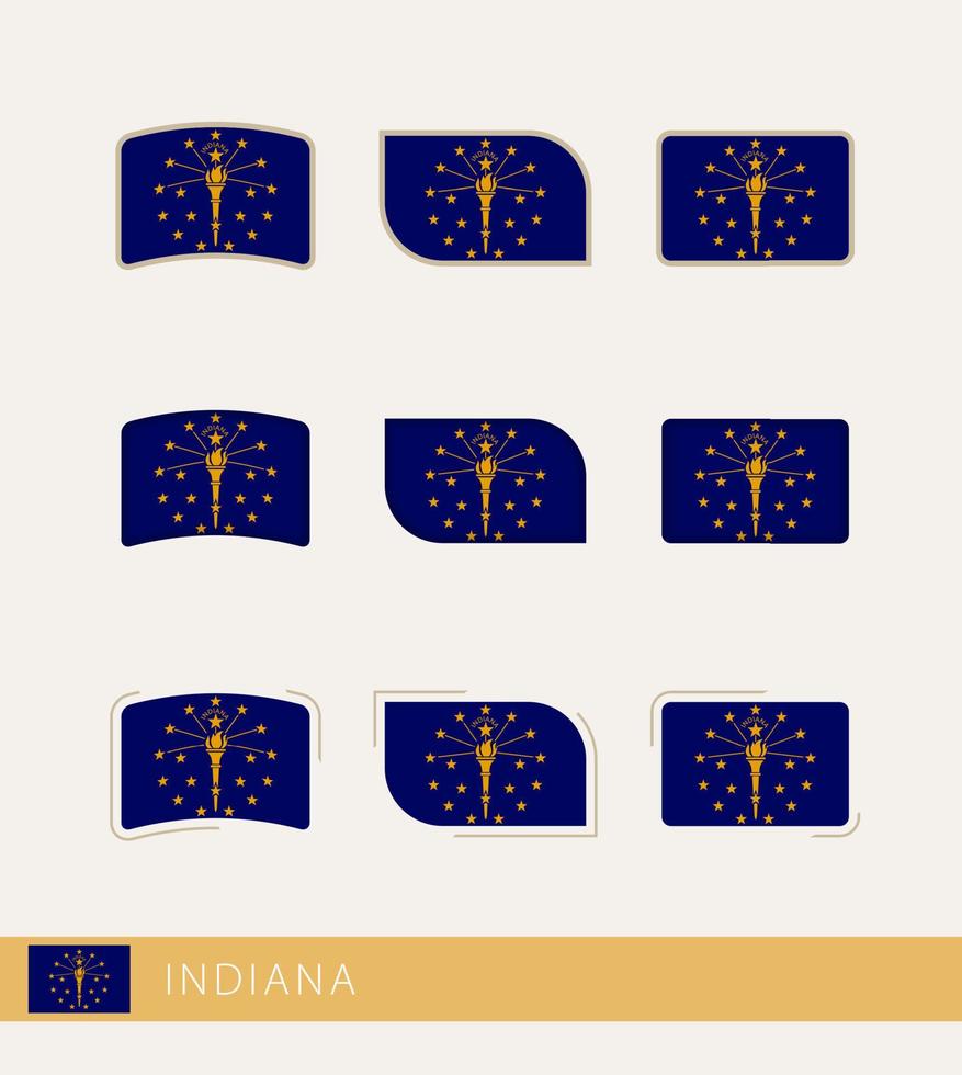 banderas vectoriales de indiana, colección de banderas de indiana. vector