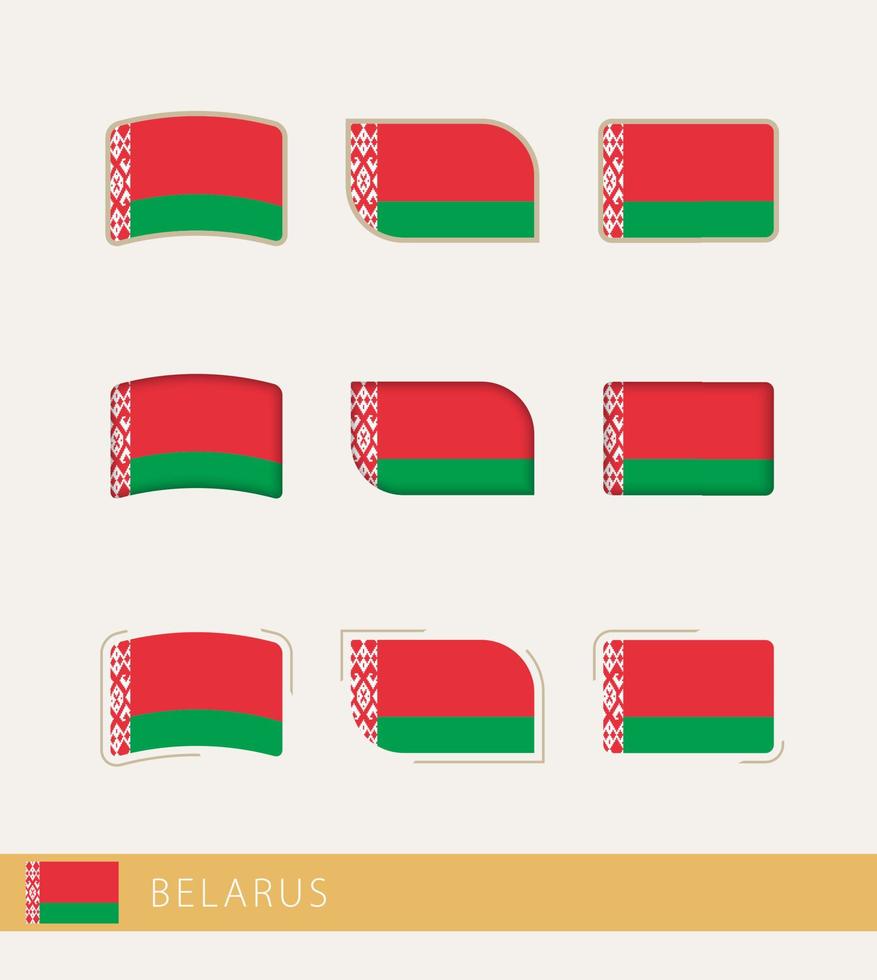 banderas vectoriales de bielorrusia, colección de banderas de bielorrusia. vector