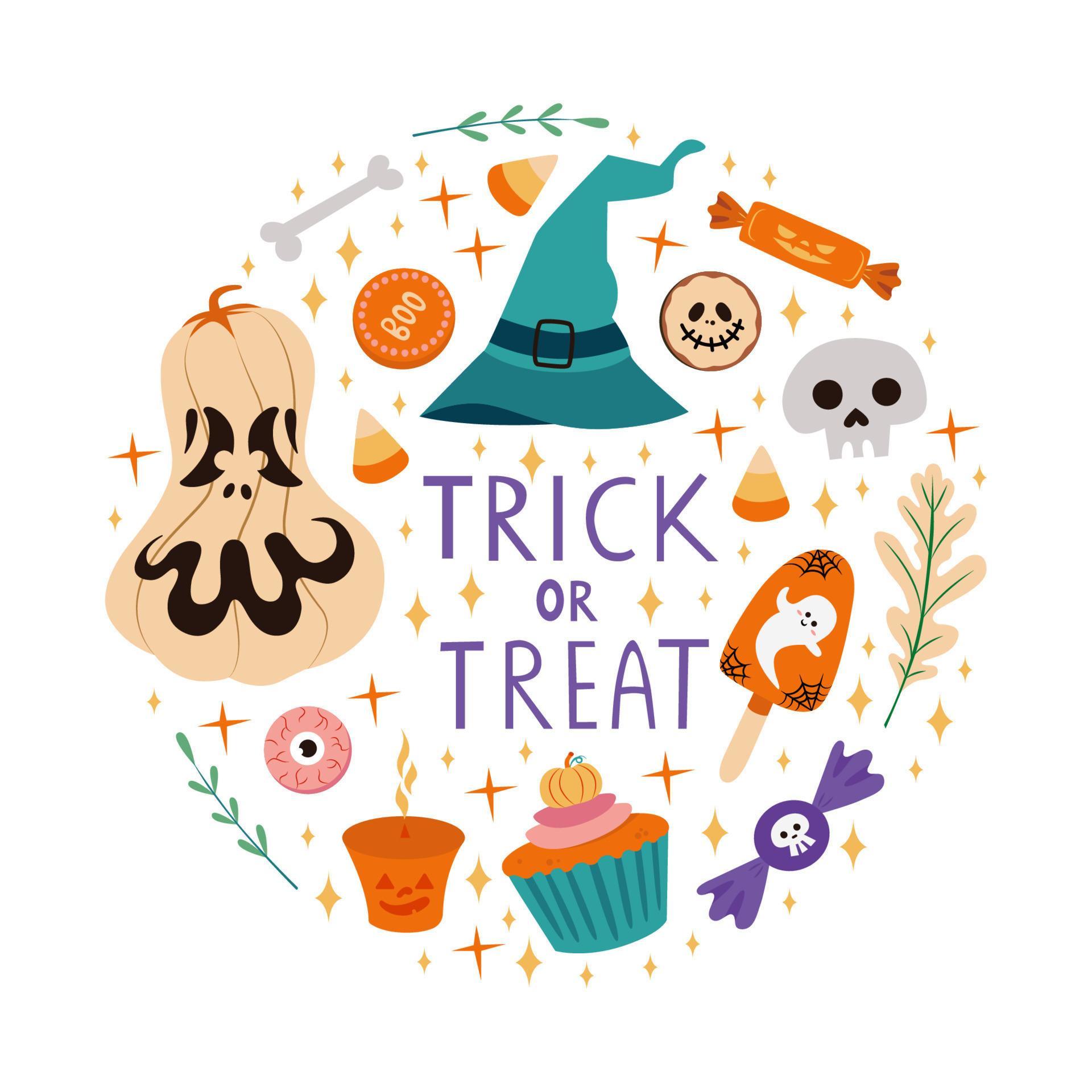 Circle Halloween composition with lettering phrase Trick or treat