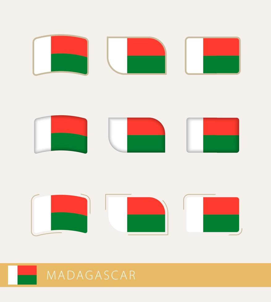 banderas vectoriales de madagascar, colección de banderas de madagascar. vector