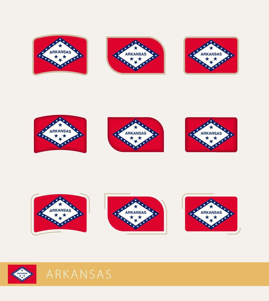 banderas vectoriales de arkansas, colección de banderas de arkansas. vector