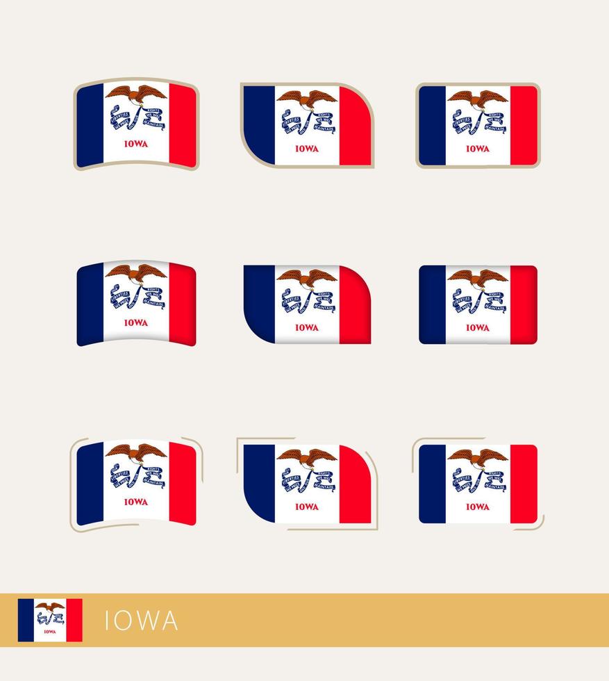 Vector flags of Iowa, collection of Iowa flags.
