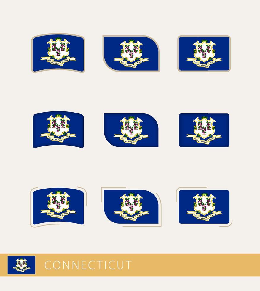 banderas vectoriales de connecticut, colección de banderas de connecticut. vector