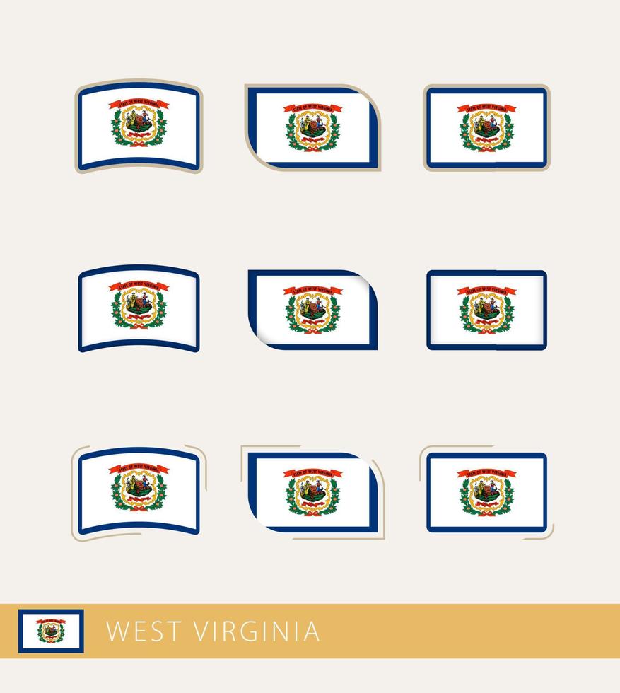 banderas vectoriales de virginia occidental, colección de banderas de virginia occidental. vector